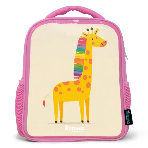 Giraffe - Dier - Kleurrijk Kinderrugzak - Roze middel -3d