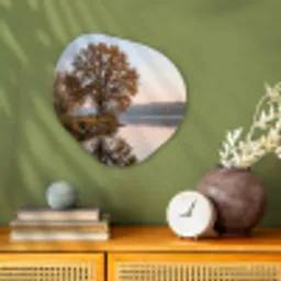 Bomen - Reflectie - Water - Zonsopgang - Serene Wandcirkel Organisch Forex 3mm klein -sfeer2