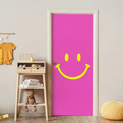 Smiley - Vrolijk - Roze deurposter klein -sfeer4