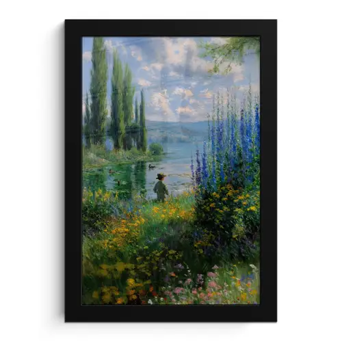 Bloemen - Meer - Bergen - Groen fotolijst zwart zonder passe partout klein -3d