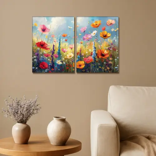 Bloemen - Lente - Kleurrijk - Zomers Canvas - Meerluiken 2 luik klein -sfeer1