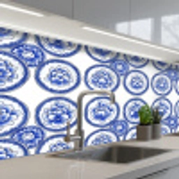 Cirkels - Bloemen - Blauw keuken achterwand 2 middel 871 -3d_schuin
