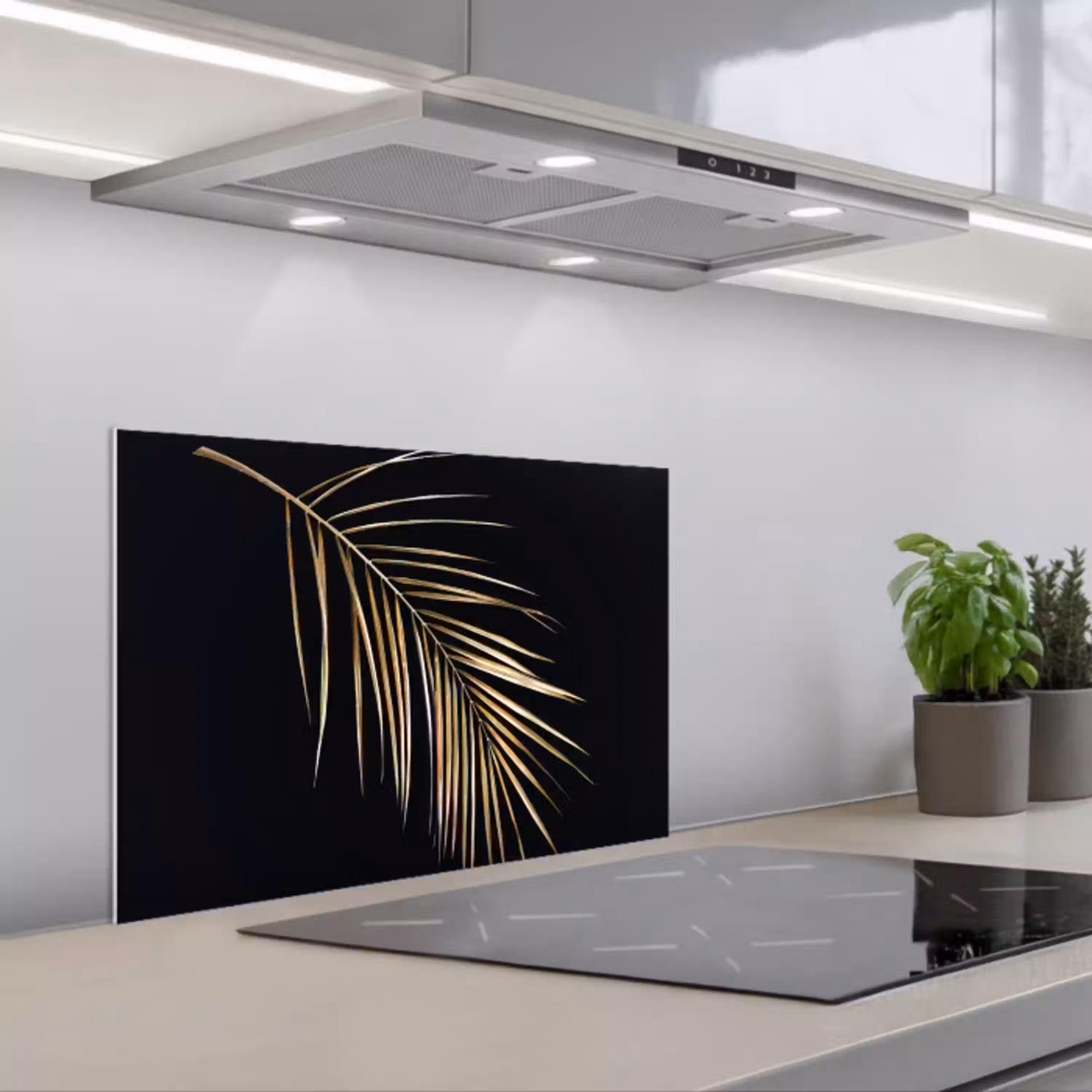 Planten - Goud - Zwart - Bladeren - Luxe keuken achterwand spatscherm klein -3d_schuin