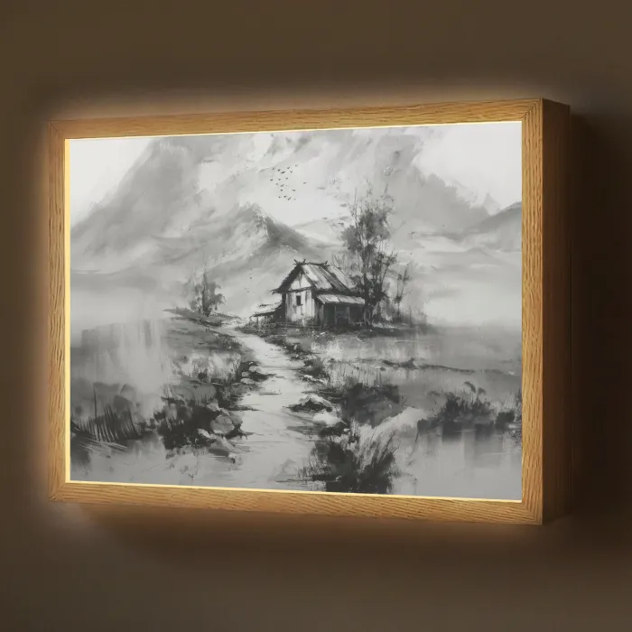 Hut - Grijs - Bergen - Mistig Light Box met batterij (Wandlamp) middel -z3d_website