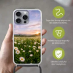 Madelief - Veld - Heuvels - Groen Hoesje iPhone 16 Pro Max met koord klein -sfeer2_DE