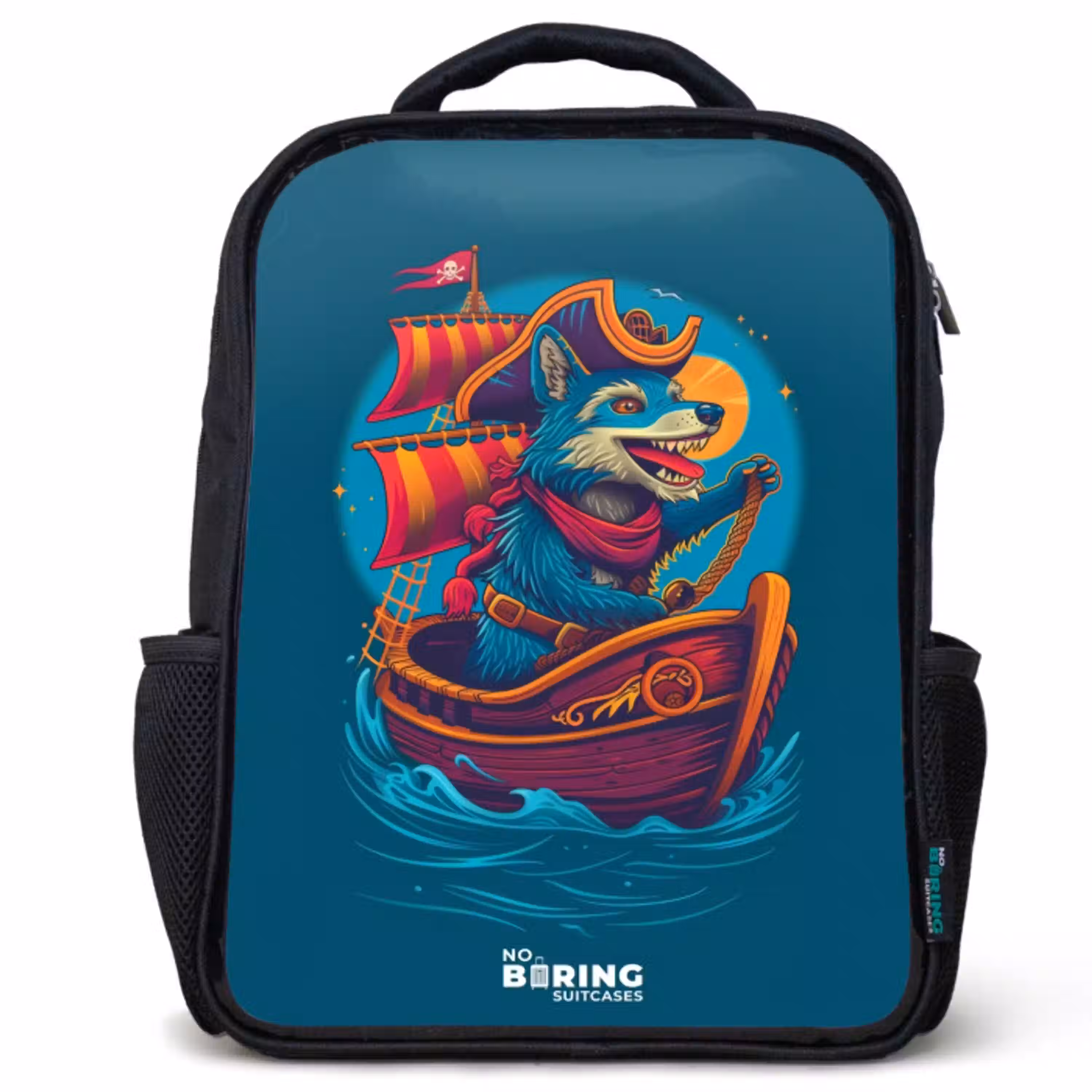 Piraten wasbeer op een boot Rugzak - Zwart middel -3d