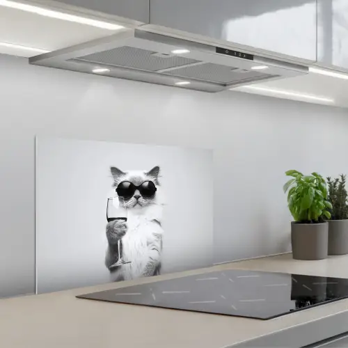 Kat - Zonnebril - Wijnglas - Langharig keuken achterwand spatscherm klein -3d_schuin