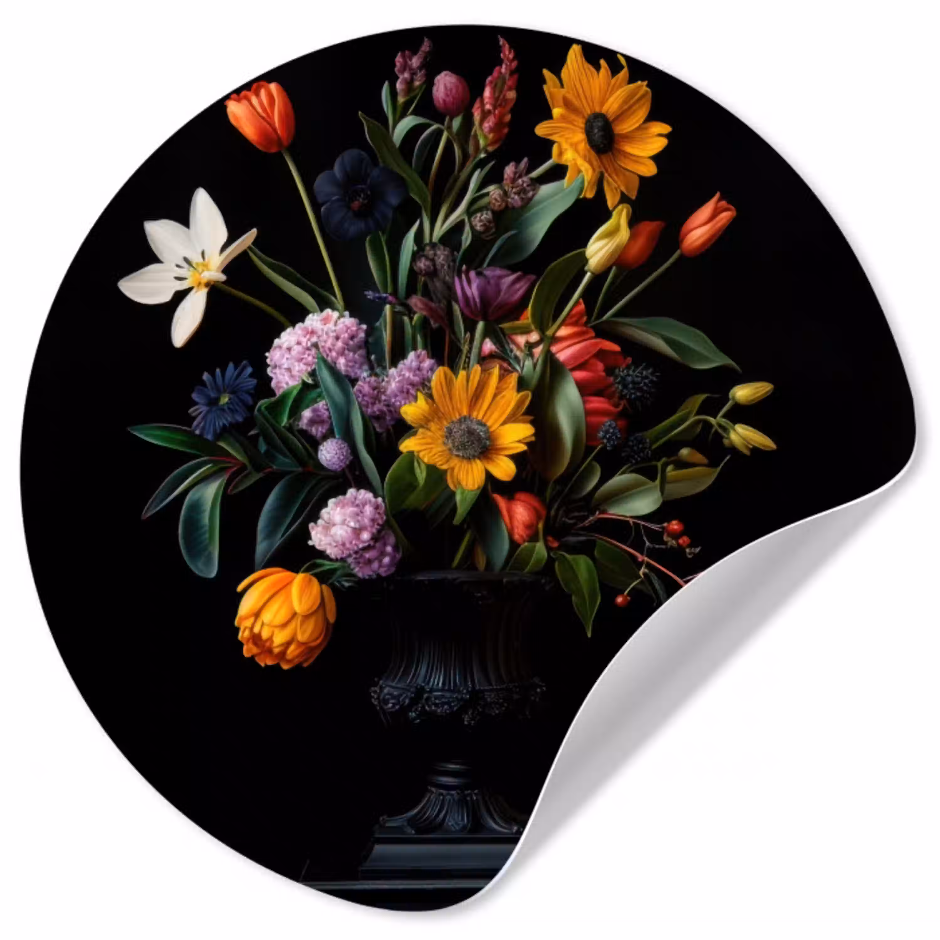 Zonnebloemen - Boeket - Kleurrijk Wandcirkel behangsticker klein -3d