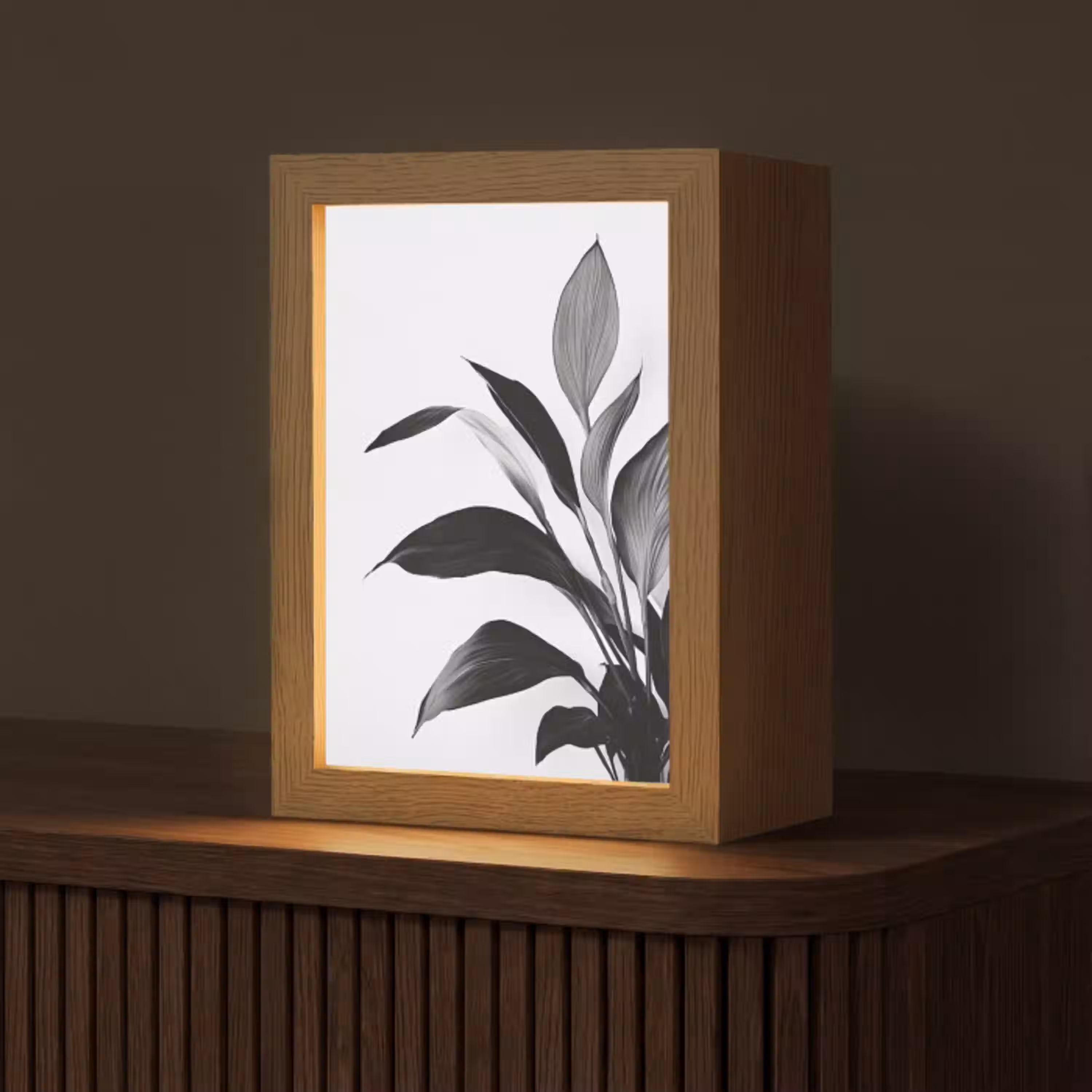 Plant - Bladeren - Minimalistisch - Zwart Light Box met kabel (Tafellamp) klein -z3d_website
