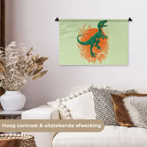 Dinosaurus - Groen - Planten - Cirkel Wandkleed katoen klein -sfeer1
