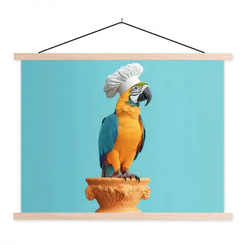 Papegaai - Koksmuts - Grappig - Vogel textielposter latten blank klein -3d