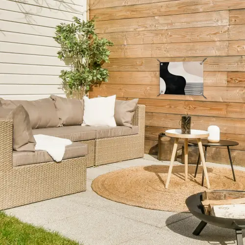 Abstract - Japandi - Beige - Modern tuinposter los doek klein -sfeer4