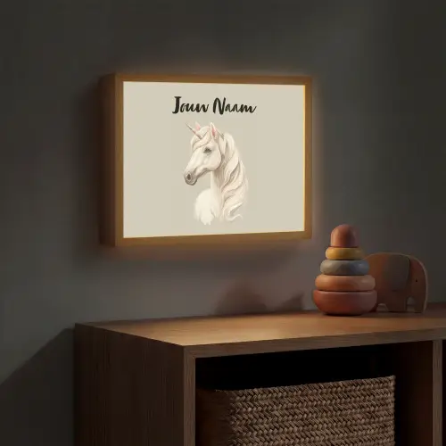 Eenhoorn - Manen - Golven - Wit Light Box met batterij (Wandlamp kind) middel -sfeer5_kind