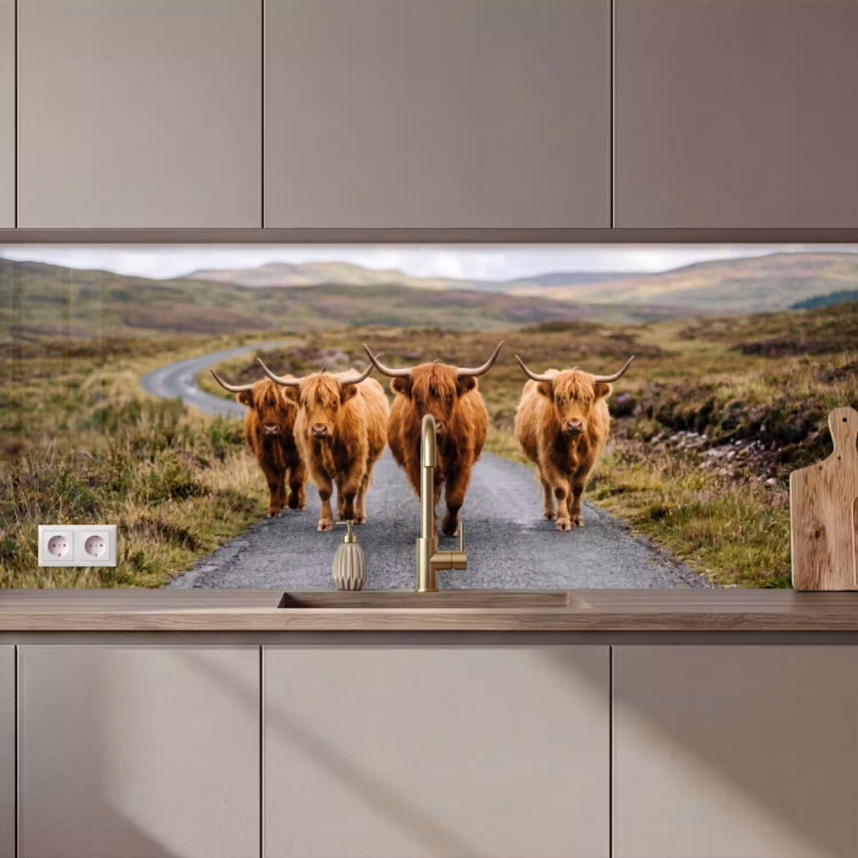 Schotse Hooglanders - Weg - Landschap - Kudde keuken achterwand 2 middel zz_3dshopping