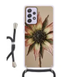 Droogbloem - Protea - Vintage - Beige - Rustiek Hoesje Samsung Galaxy A52 5G met koord klein -3d