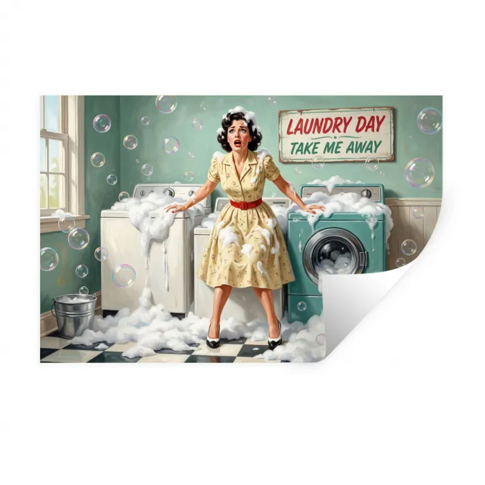 Retro - Blauw - Vrouw Muursticker klein -3d
