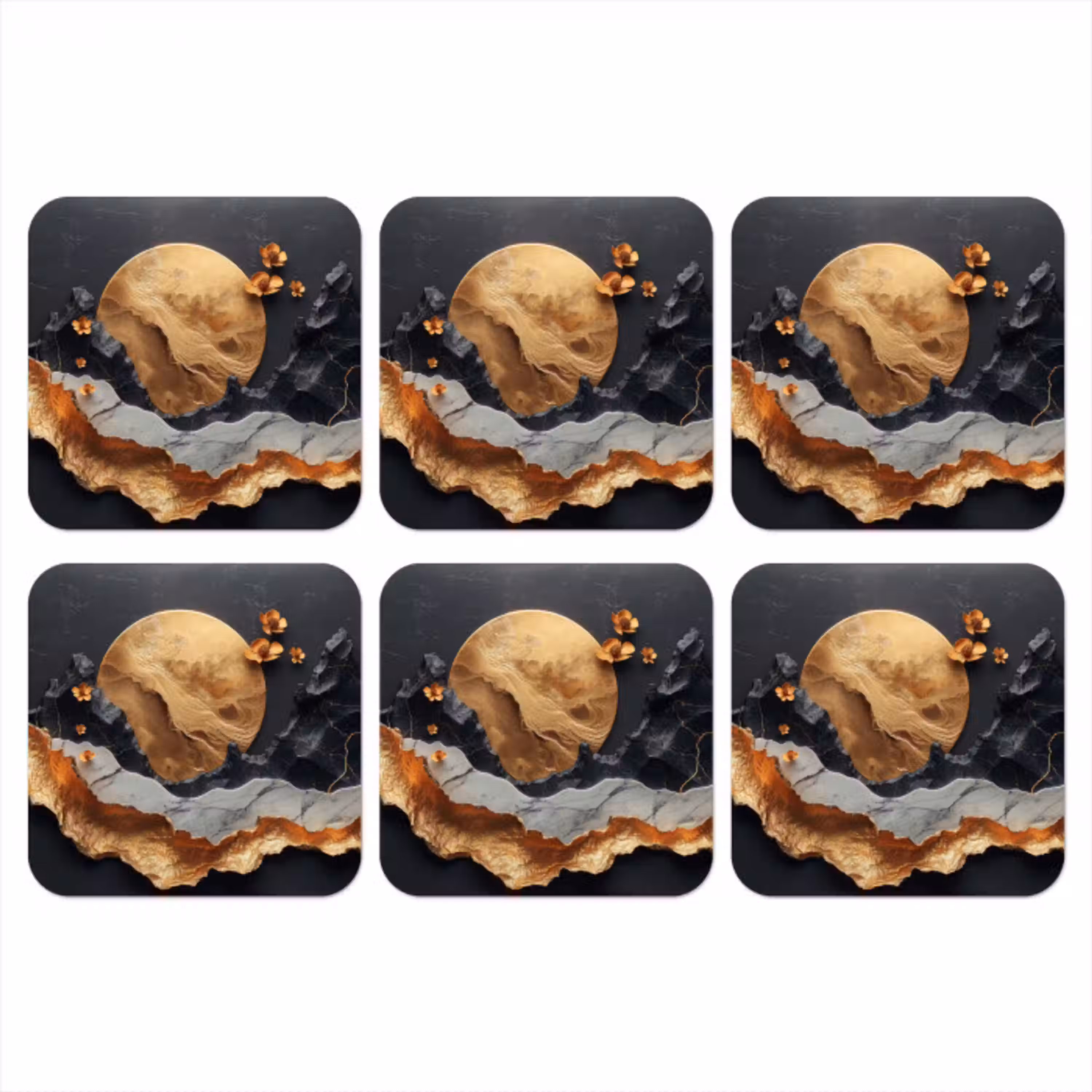 Kunst - Goud - Modern - Abstract onderzetter kurk middel -3d