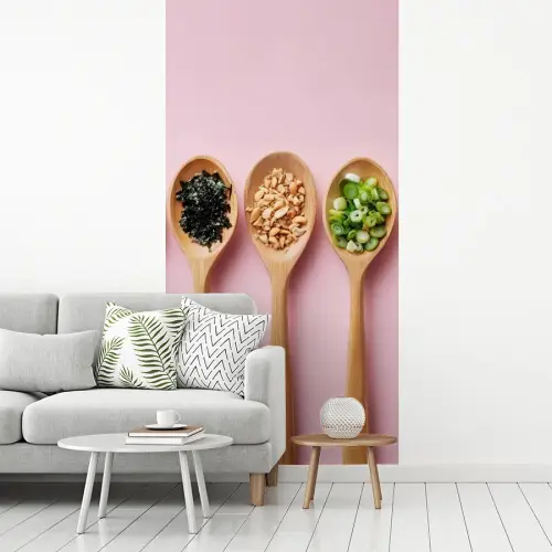 Ingrediënten - Lepels - Hout - Roze fotobehang vinyl groot -woonkamer