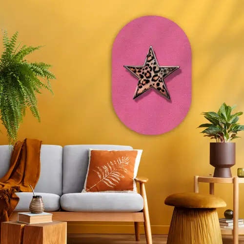 Ster - Luipaard - Print - Roze Wandcirkel Ovaal Glas middel -sfeer4