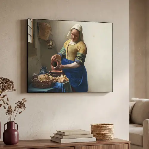 Het melkmeisje - Kunst - Oude meesters - Vermeer Textielframe zwart klein -sfeer3
