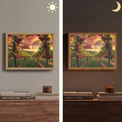 Wijngaard - Druiven - Zonsondergang Light Box met batterij (Wandlamp) middel -sfeer3