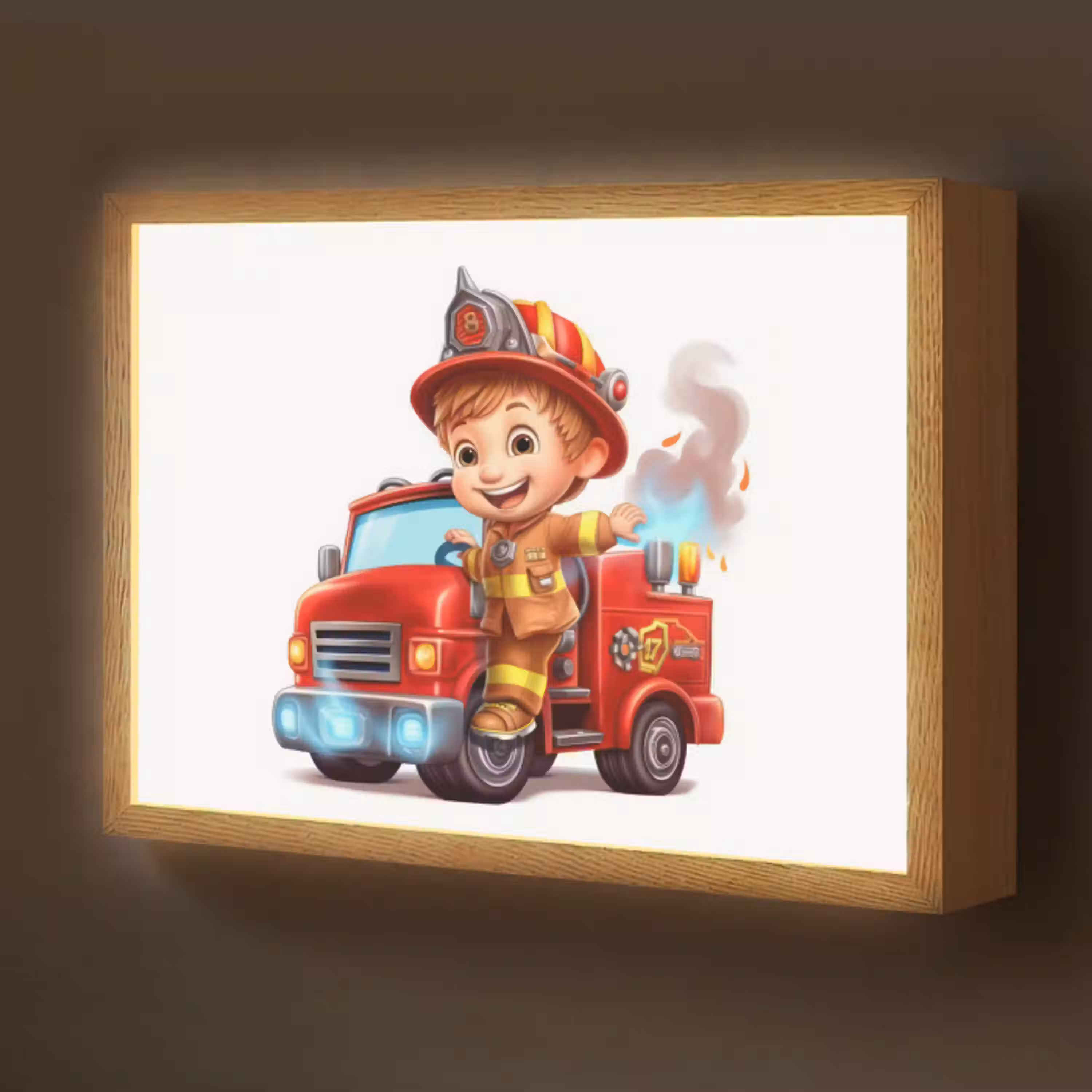 Brandweerwagen - Jongens - Kind - Rood Light Box met batterij (Wandlamp kind) middel -z3d_website
