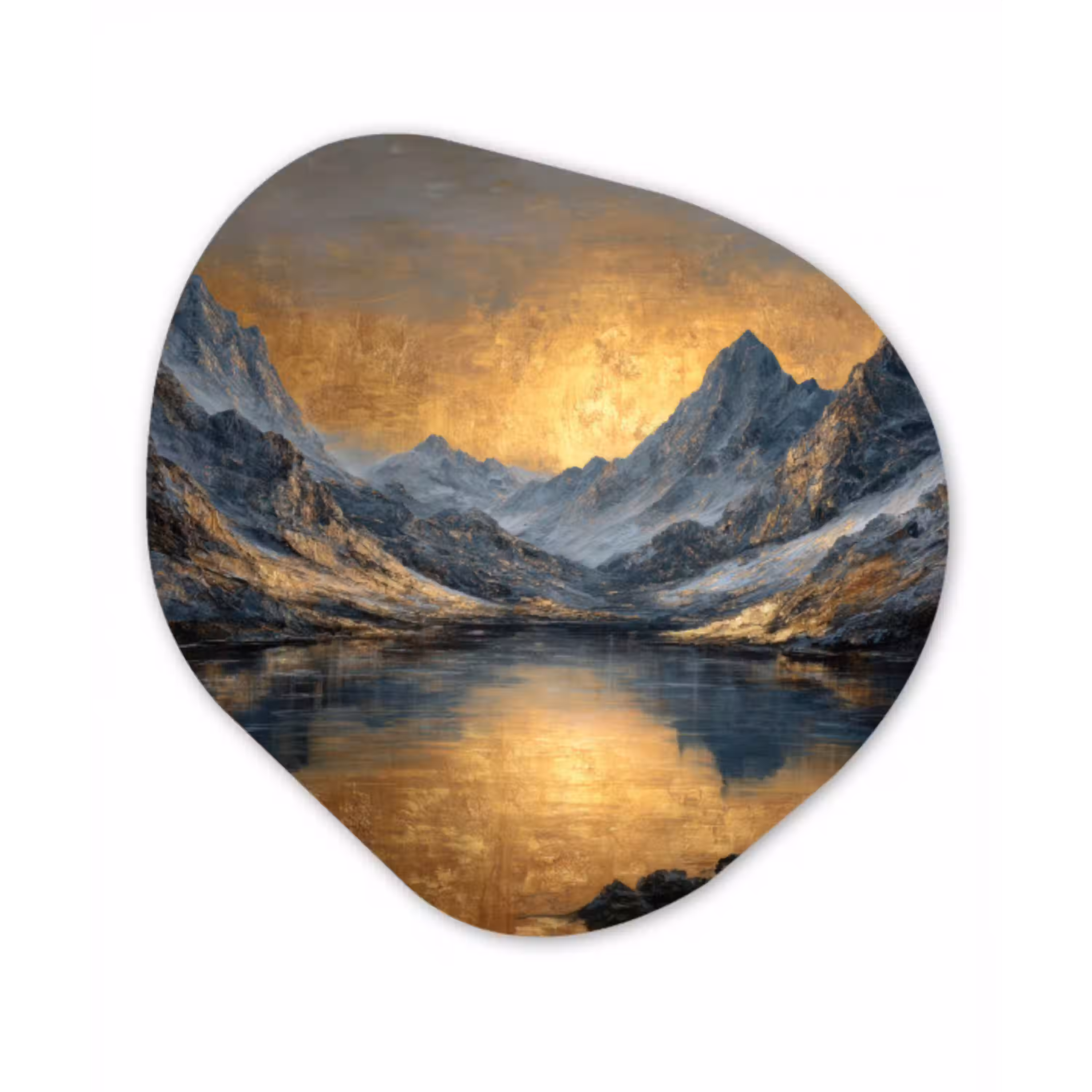 Berglandschap met Gouden Zonsondergang Wandcirkel Organisch Forex 3mm klein -3d