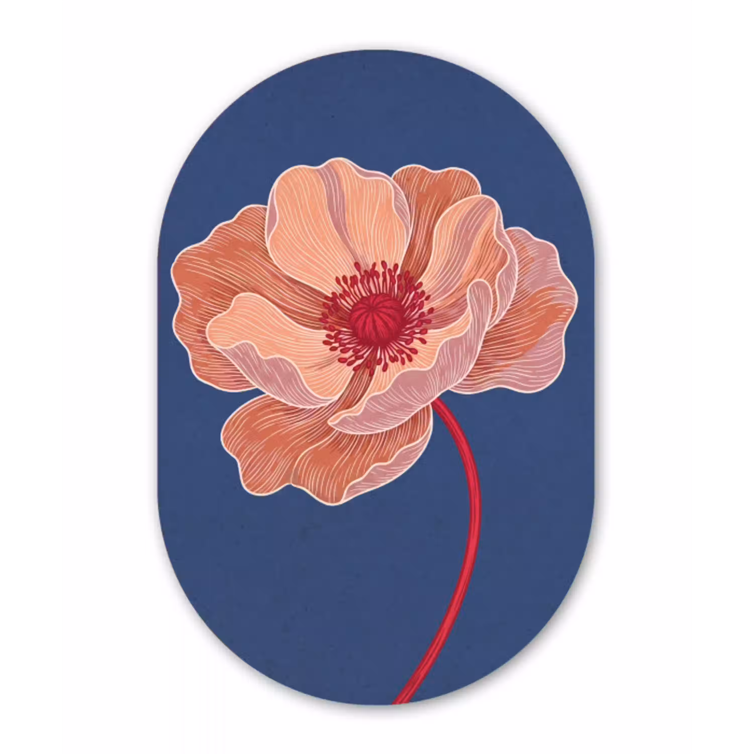 Bloemen - Modern - Abstract Wandcirkel Ovaal Glas middel -3d