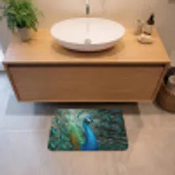 Pauw - Veren - Blauw Badmat klein -sfeer1