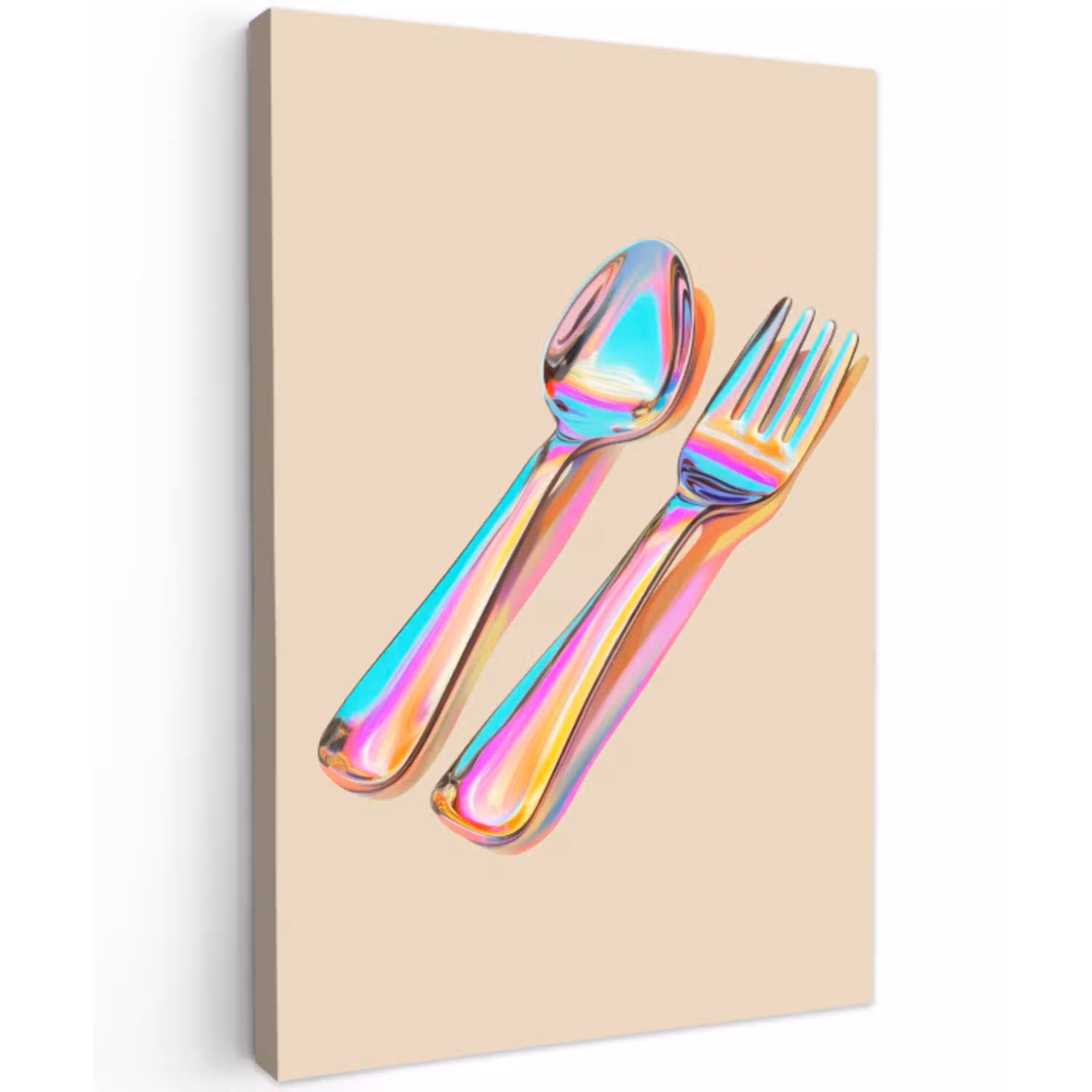 Regenboog - Lepel - Vork Tuinposter op houten frame 2 cm dik middel -3d