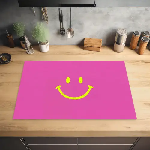 Smiley - Vrolijk - Roze Inductie beschermer vinyl 3mm klein -sfeer5