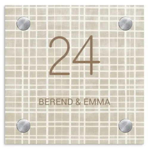 Beige raster - Klassiek Naambord Vierkant klein -3d