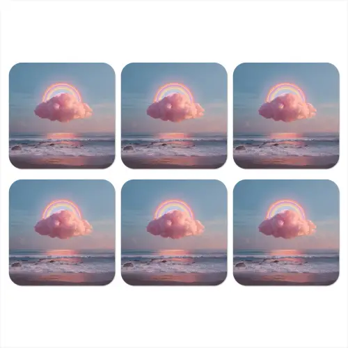 Wolk - Regenboog - Zee onderzetter kurk middel -3d