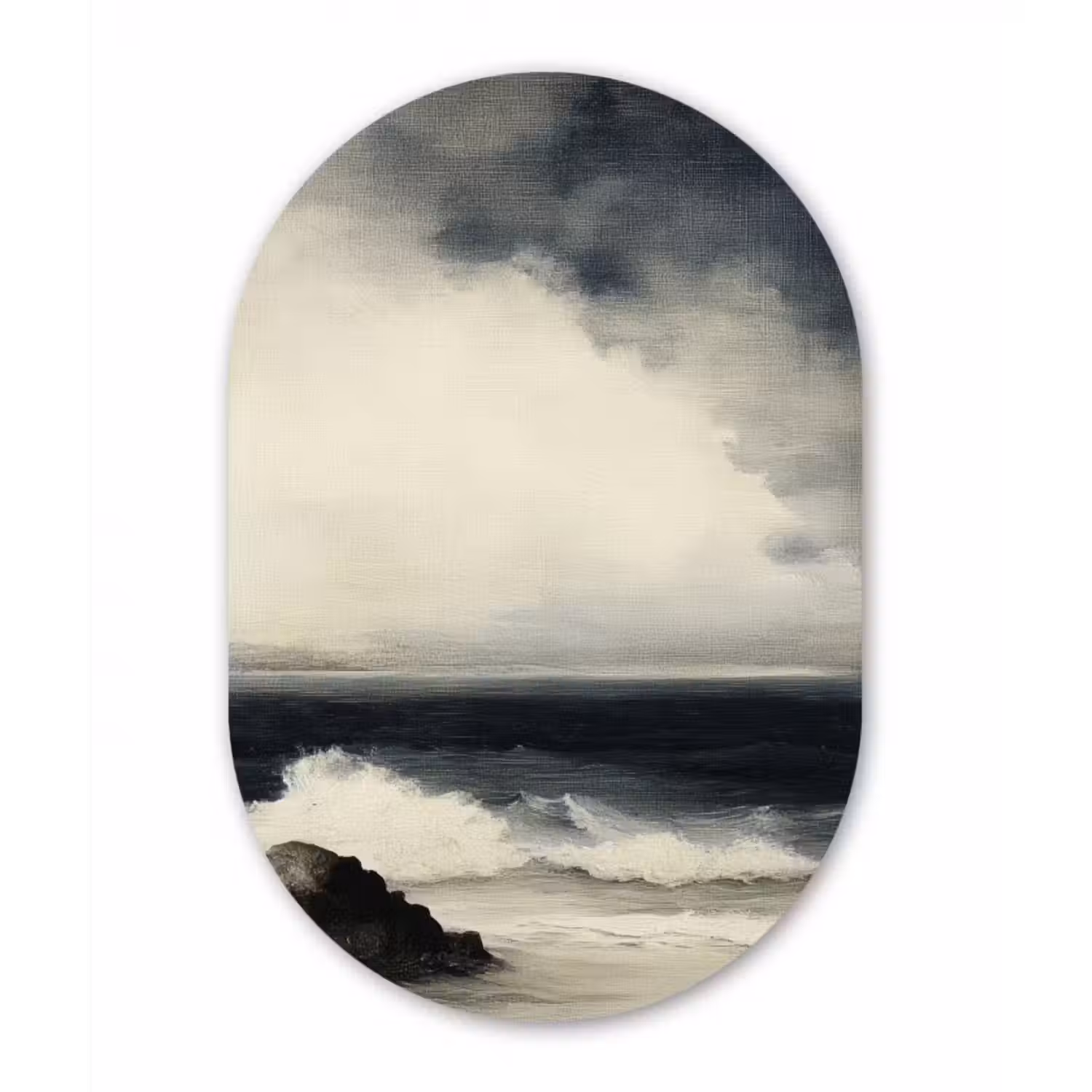 Glasbild Oval - Meer - Felsen - Sturm
