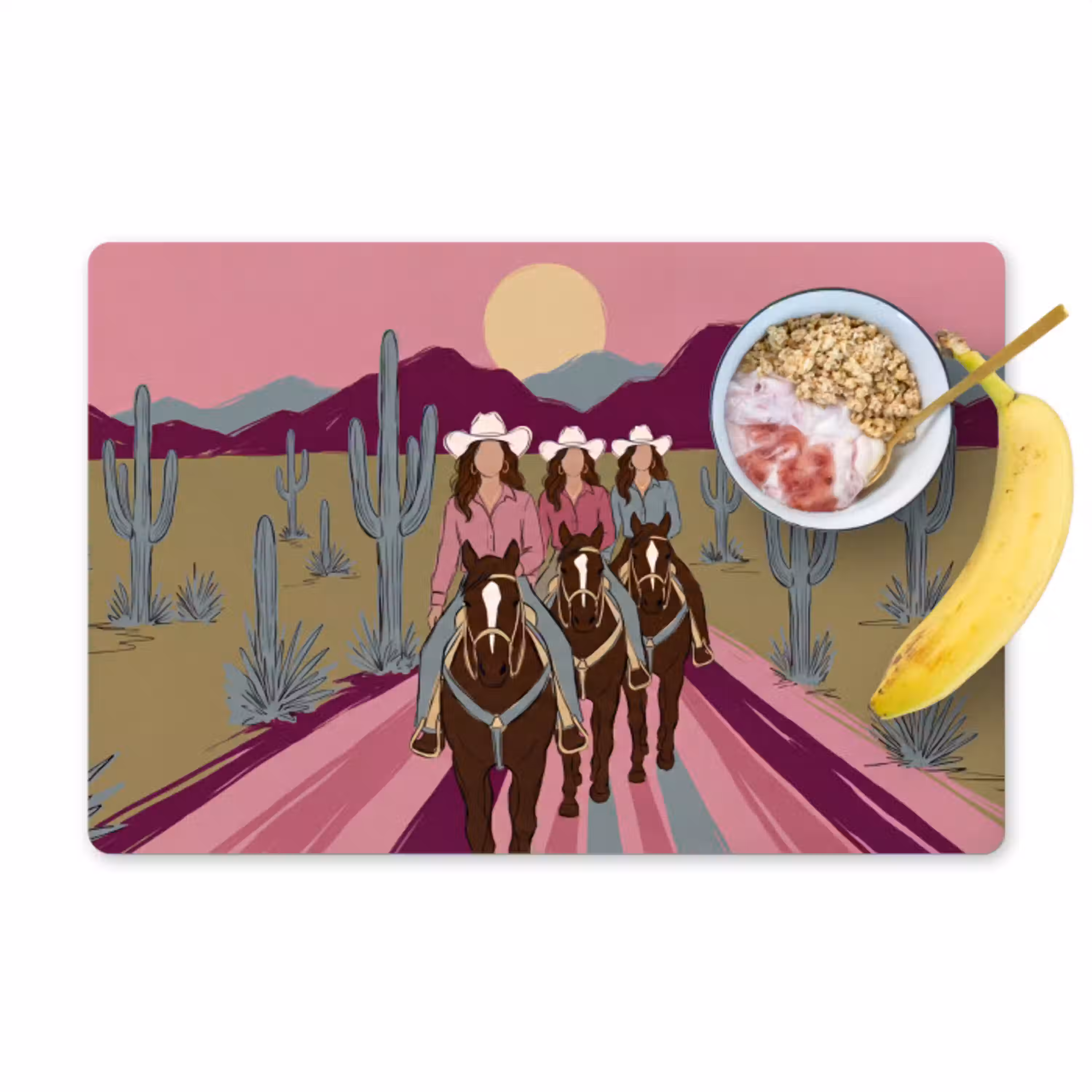 Mensen - Paard - Woestijn - Abstract - Roze Placemat vinyl groot -zzzproduct_Kitchenyeah-website