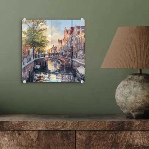 Brug - Stad - Huizen - Boot plexiglas 5mm klein -sfeer3