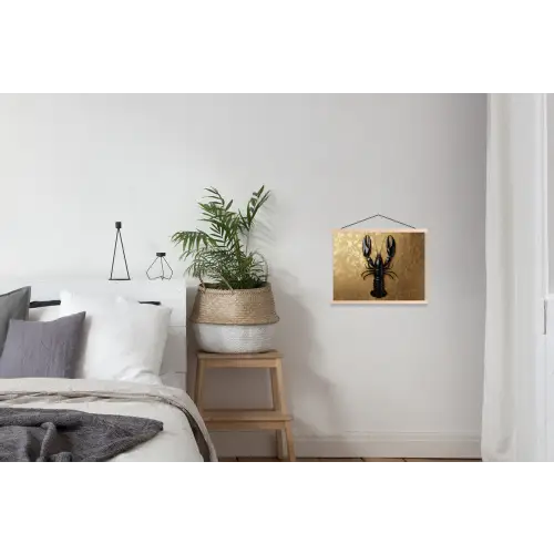 Kreeft - Zwart - Goud - Luxe textielposter latten blank klein -woonkamer