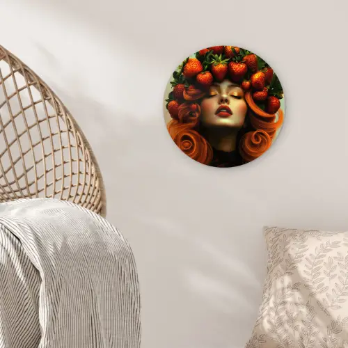 Vrouw - Aardbeien - Kroon Wandcirkel plexiglas klein -sfeer5