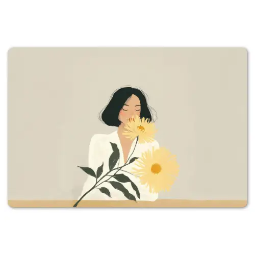 Vrouw - Bloem - Geel - Minimalistisch Placemat vinyl groot -zzsfeer1_Kitchenyeah-website