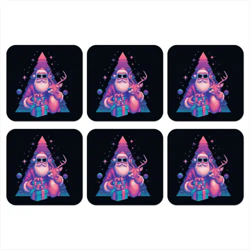 Retro - Kerstman - Rendieren - Kerstboom onderzetter kurk middel -3d