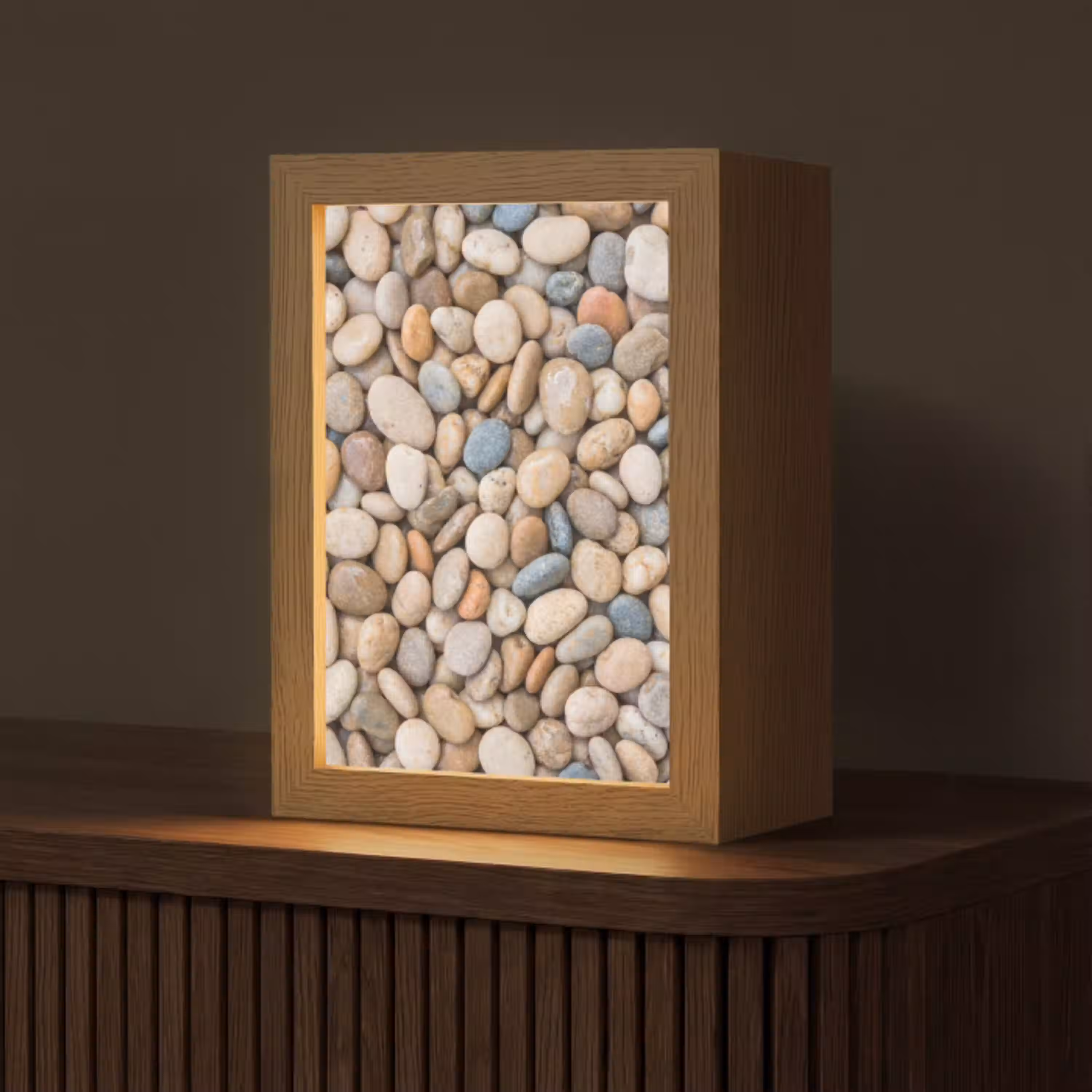 Kiezelstenen - Natuur - Textuur - Beige - Grijs Light Box met kabel (Tafellamp) klein -z3d_website