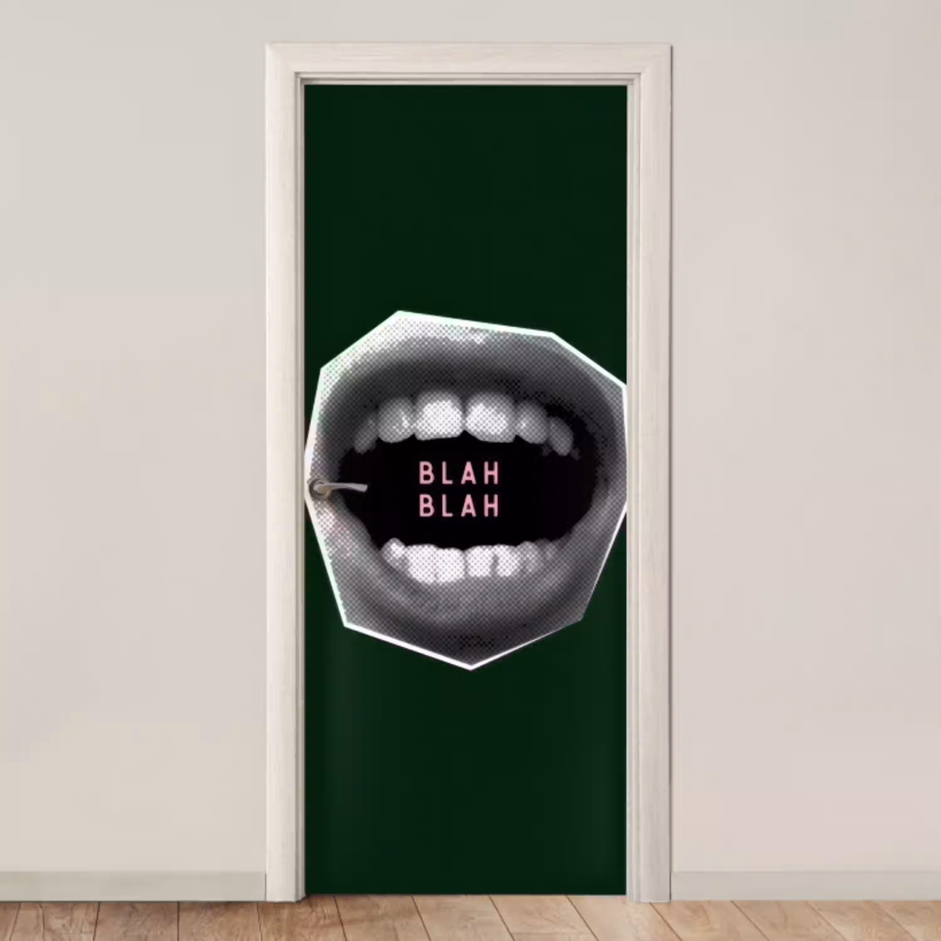 Mond - Groen - Illustratie - BLAH BLAH deurposter klein -3d_beige