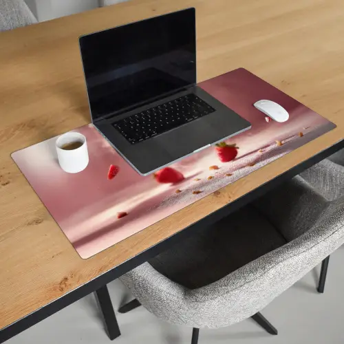 Aardbei - Taart- Eten - Roze Muismat XXL klein -sfeer1