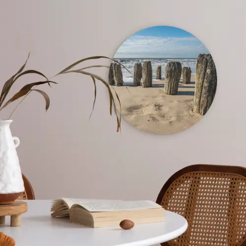 Zand - Strand - Paal - Water - Zomer Akoestische PET Vilt - Rond klein -sfeer3