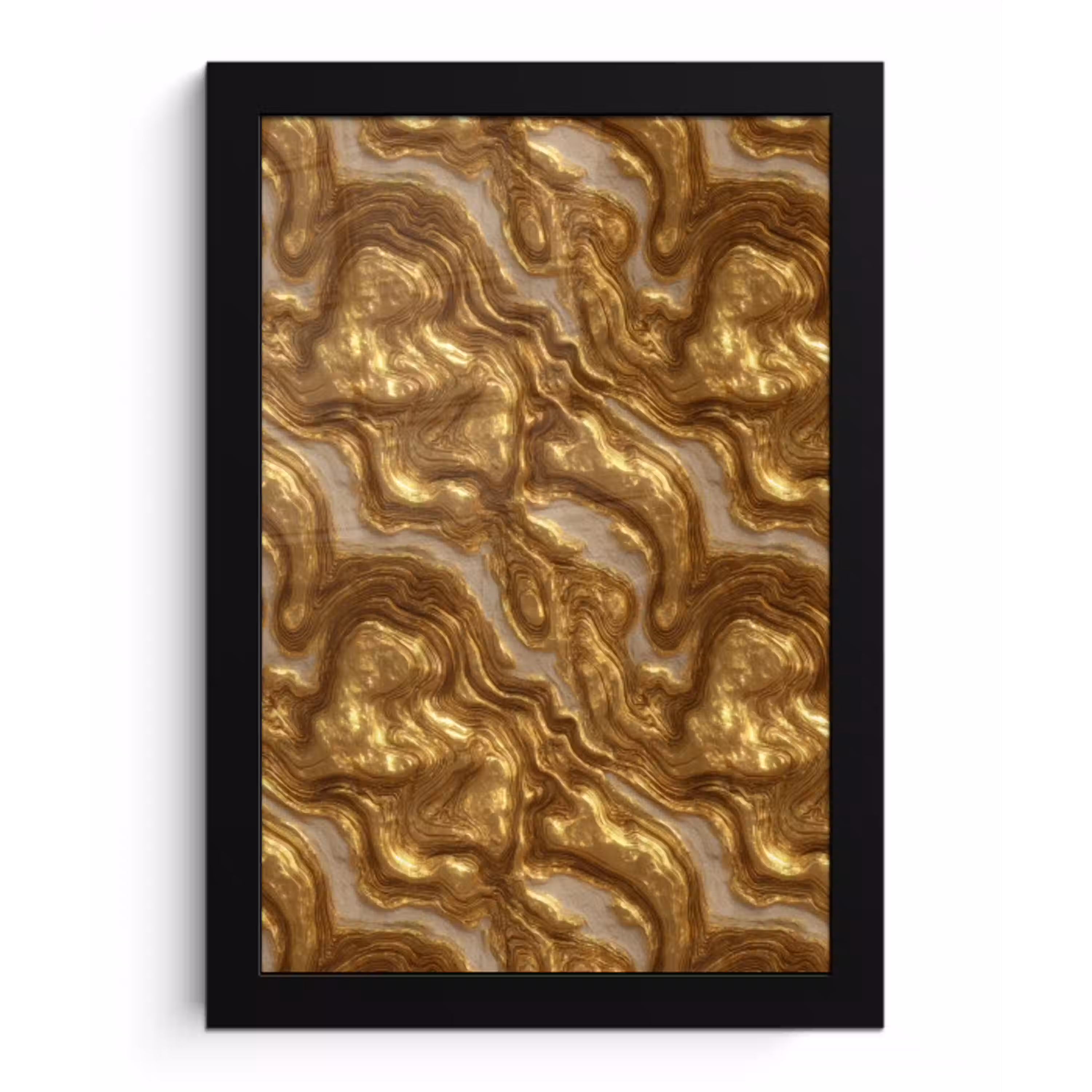Golven - Organisch - Goud - Crème fotolijst zwart zonder passe partout klein 224 -3d
