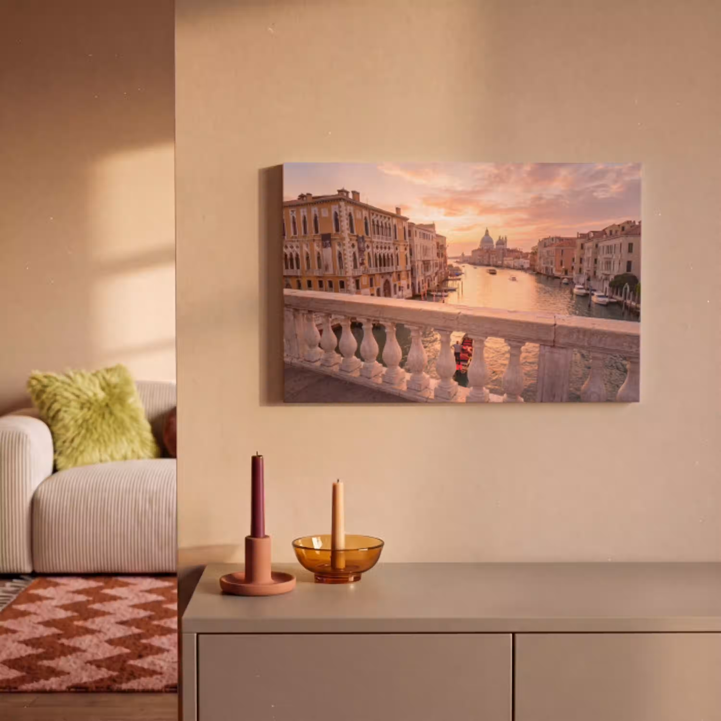 Stad - Venetië - Kanaal - Zonsopgang - Architectuur - Goud canvas 2cm klein -sfeer1