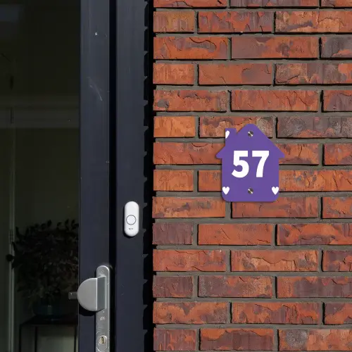 Witte hartjes in hoeken - Traditioneel Naambord Huisje klein -sfeer2