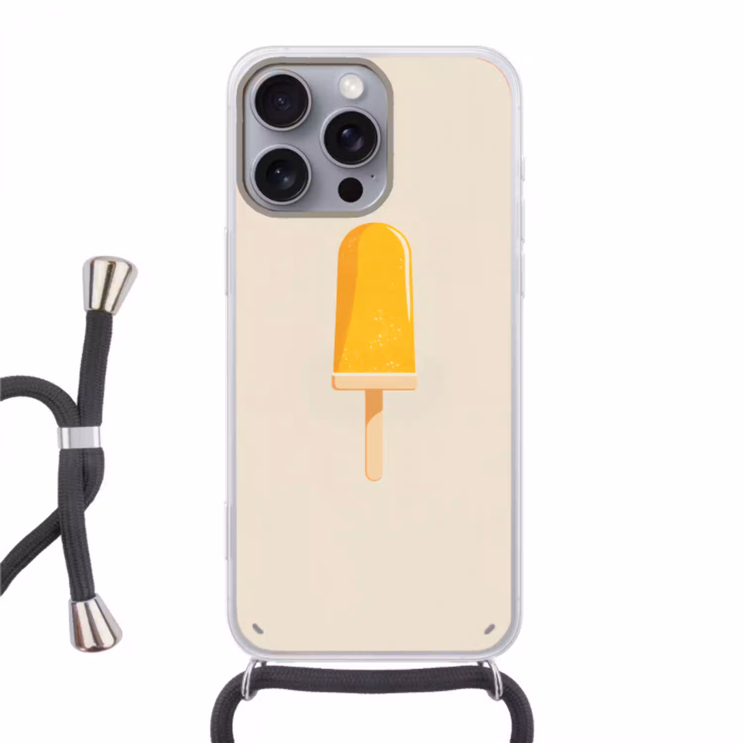 Oranje - Stokje - Waterijsje Hoesje iPhone 16 Pro Max met koord klein -3d