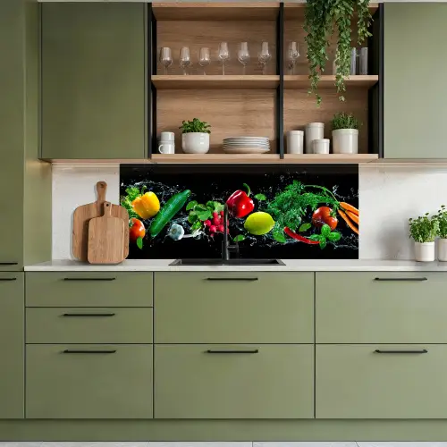Groente - Splash - Zwart keuken achterwand 2 middel -sfeer3