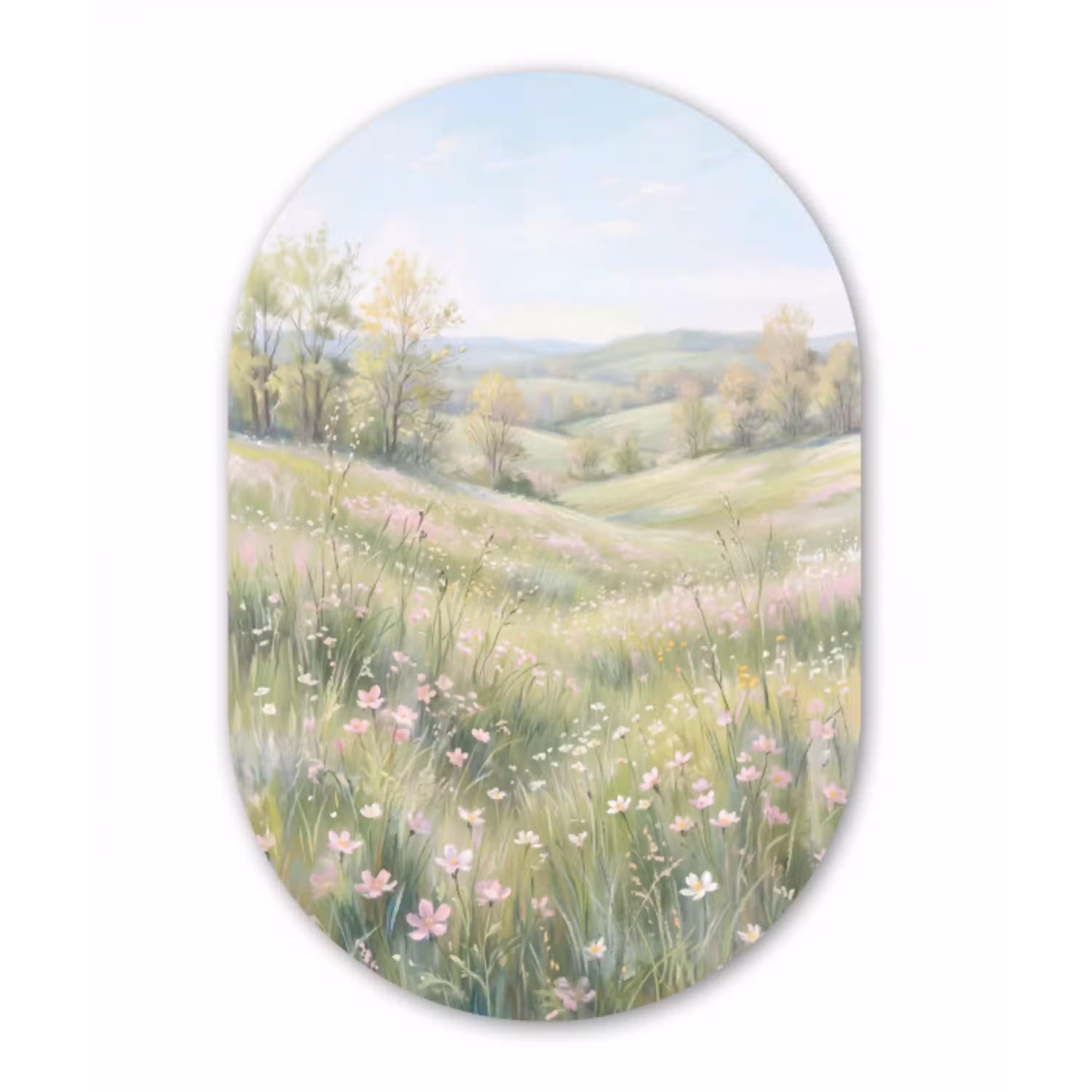 Bloemen veld - Bloemen - Groen Wandcirkel Ovaal Aluminium middel -3d
